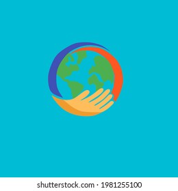 2D Illustration vector save earth with light blue background