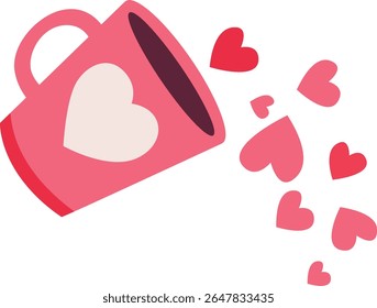 2D illustration of a watering can pouring hearts. Represents nurturing love, perfect for Valentine’s or romantic gardening themes.