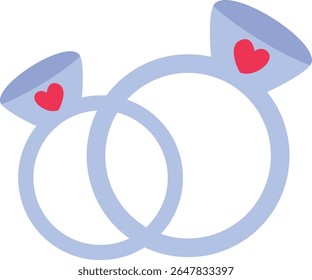  2D illustration of wedding rings with heart-shaped gems. A romantic icon perfect for marriage and Valentine’s content.

