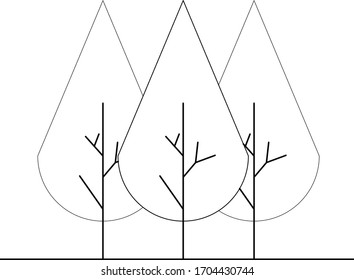 2D image in CAD drawing the trees from the side elevation are graphically drawn. Drawing in black and white.