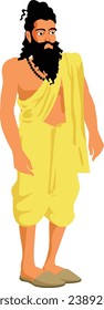 Ilustración vectorial aislada del personaje Pandit del hombre indio 2D