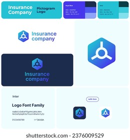 2D insurance company gradient line unique business logo with brand name. Safe box icon. Design element and visual identity. Editable template with inter font. Suitable for insurance management