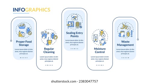 2D integrated pest management vector infographics template with colorful icons, data visualization with 5 steps, process timeline chart.
