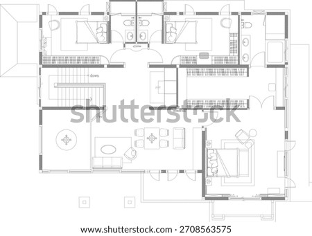 2D Interior Design Drawing for Small and Large Bedrooms with Walk-in Closet, Family Living Area, and Prayer Niche