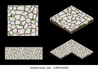 2D and Isometric ground seamless tile texture, color grey. Vector illustration for user interface of the game element.