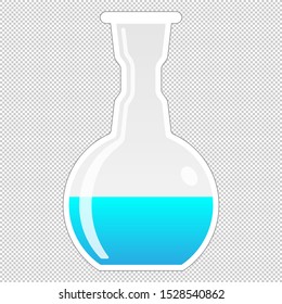 2D Laboratory Equipment Cartoon Vector - Glass Flat Bottom Round Boiling Flask Icon Isolated On Transparent Background
