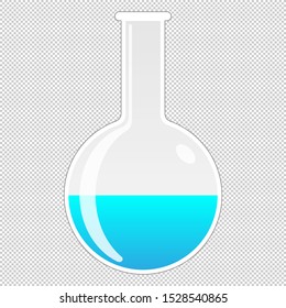 2D Laboratory Equipment Cartoon Vector - Glass Round Bottom Flask Icon Isolated On Transparent Background