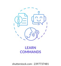 2D aprender comandos de diseño de icono de gradiente de línea delgada, vector aislado, ilustración azul representando asistente de voz.