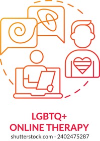 2D LGBTQ online therapy thin line gradient icon concept, isolated vector, red illustration representing online therapy.