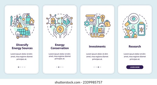 2D linear icons representing carbon border adjustment mobile app screen set. 4 steps graphic instructions, UI, UX, GUI template.