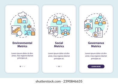 2D linear icons representing climate metrics mobile app screen set. Walkthrough 3 steps multicolor graphic instructions with concept, UI, UX, GUI template.
