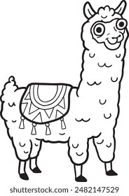 2D Llamma Cartoon Vector Coloring Book