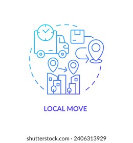 2D local move gradient icon representing moving service, simple isolated vector, thin line illustration.