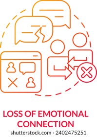 2D loss of emotional connection thin line gradient icon concept, isolated vector, red illustration representing online therapy.