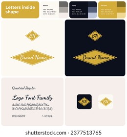 2D luxury fashion logo with brand name. Brand name icon. Design element. Visual identity. Template with questrial regular font. Suitable for fashion, shopping, luxury.
