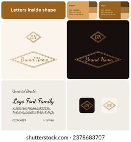 2D luxury fashion logo with brand name. Creative brand name icon. Visual identity. Editable template with questrial regular font. Suitable for fashion, shopping, luxury.