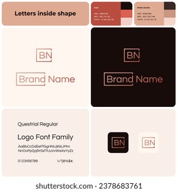 2D luxury fashion logo with brand name. Brand name icon. Visual identity. Editable template with questrial regular font. Suitable for fashion, shopping, luxury.