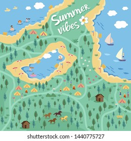 2d map of camping summer vibes vector illustration