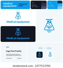 2D medical equipment line business logo with brand name. Lab flask and lightbulb icon. Design element and visual identity. Template with lato font. Suitable for medical, healthcare, laboratory.