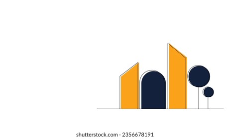 2D Minimalist House Building with plant Illustration, Isolated background