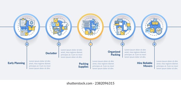 2D moving service vector infographics template, data visualization with 5 steps, process timeline chart.