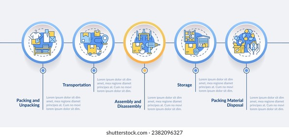 2D moving service vector infographics template with linear icons concept, data visualization with 5 steps, process timeline chart.