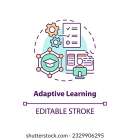 2D multicolor icon representing adaptive learning in AI, isolated vector illustration, futuristic education.