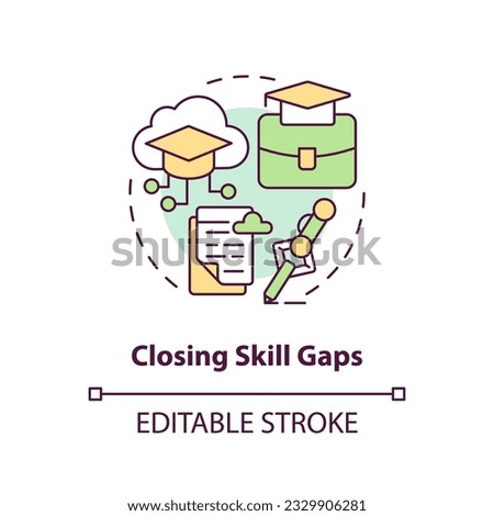2D multicolor icon representing closing skill gaps, isolated vector illustration of futuristic learning, innovation in education.