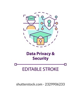 2D multicolor icon representing data privacy and security in AI, isolated vector illustration, futuristic education.