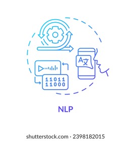 2D NLP thin line gradient icon concept, isolated vector, blue illustration representing voice assistant.