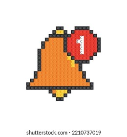 Icono de timbre de notificación de 2d aislado en fondo blanco. Hecho con piezas de diseño. Ilustración del vector