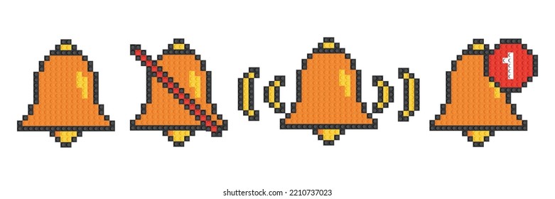 2d notification bell icon set isolated on white background. Made from designer parts. Vector illustration
