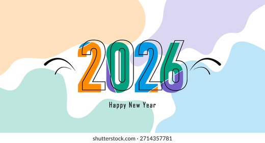 Números 2D Feliz Año Nuevo 2026 Plantilla Sobre Fondo Blanco. 