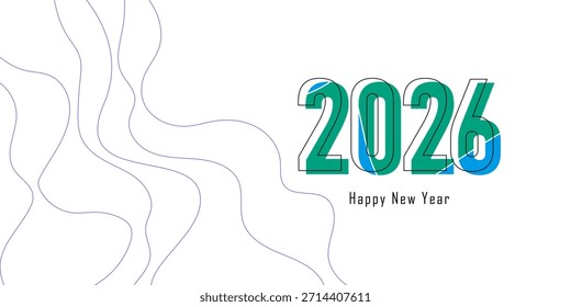 2D Numbers Happy New Year 2026 Template On White Background. 