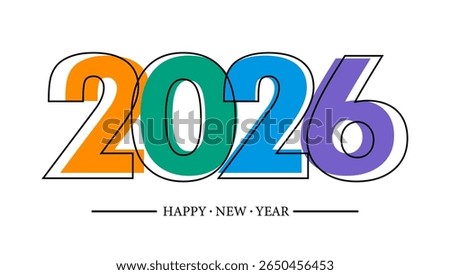 2D Numbers Happy New Year 2026 Template On White Background. EPS10 Vector