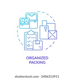 2D organizing packing gradient icon representing moving service, simple isolated vector, thin line illustration.