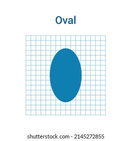 2D oval shape in mathematics. Blue oval shape drawing for kids isolated on white background