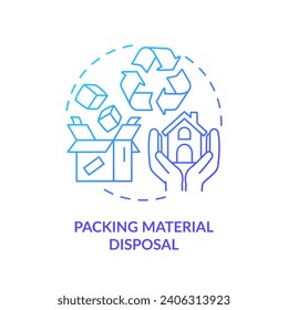 2D packing material disposal gradient icon representing moving service, simple isolated vector, thin line illustration.