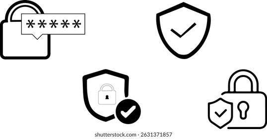 2D padlock icon. Cyber ​​defense shield sign. Digital system protection symbol