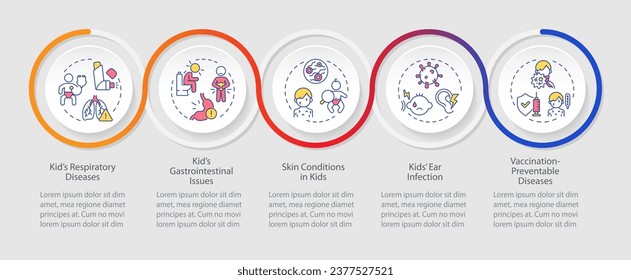 2D parenting children with health issues vector infographics template with thin line icons, data visualization with 5 steps, colorful process timeline chart.