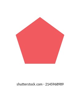 2D pentagon shape in mathematics. Red pentagon shape drawing for kids isolated on white background