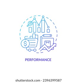 2D performance gradient thin line icon concept, isolated vector, blue illustration representing vendor management.