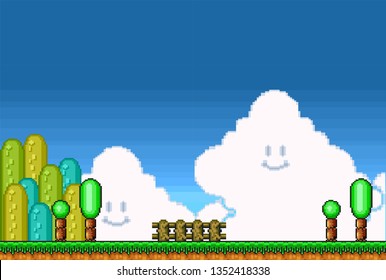 Materiales de juego retro de arte de píxeles 2D - Escena de nivel