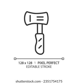 2D pixel perfect black axe icon, isolated vector, editable hiking gear thin line illustration.