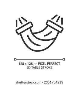 2D pixel perfect black hammock icon, isolated vector, editable hiking gear thin line illustration.
