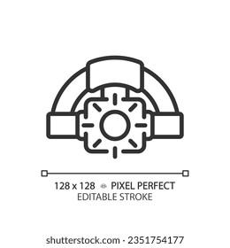 2D pixel perfect black headlamp icon, isolated vector, editable hiking gear thin line illustration.