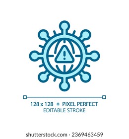 2D pixel perfect blue bacteria icon, isolated monochromatic vector, thin line illustration.