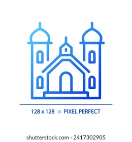 2D pixel perfect blue gradient religious building icon, isolated vector, thin line illustration.