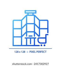 2D pixel perfect blue gradient shopping mall icon, isolated vector, building thin line illustration.