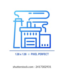 2D pixel perfect blue gradient factory icon, isolated vector, building thin line illustration.